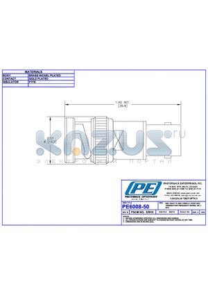 PE6008-50 datasheet - BNC MALE TO BNC FEMALE,FEEDTHRU TERMINATION FREQUENCY RANGE:DC1 GHz