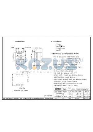 XF1313-4HDS datasheet - HDSL TRANSFORMER