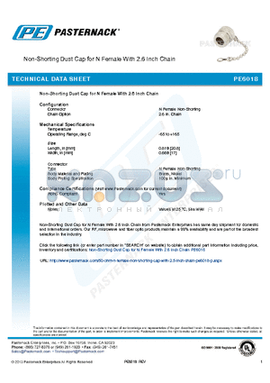 PE6018 datasheet - Non-Shorting Dust Cap for N Female With 2.6 Inch Chain