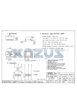 XF14064C datasheet - 10 BASE ISOLATION MAGNETICS