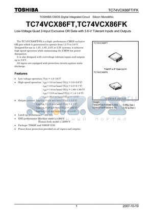 TC74VCX86FT_07 datasheet - Low-Voltage Quad 2-Input Exclusive OR Gate with 3.6-V Tolerant Inputs and Outputs