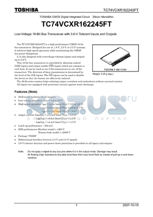 TC74VCXR162245FT_07 datasheet - Low-Voltage 16-Bit Bus Transceiver with 3.6-V Tolerant Inputs and Outputs