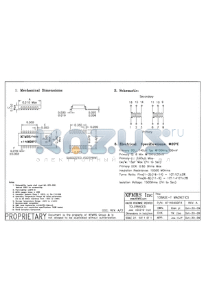 XF1406DBP3 datasheet - 10BASE-T MAGNETICS