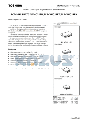 TC74VHC21FK datasheet - Dual 4-Input AND Gate