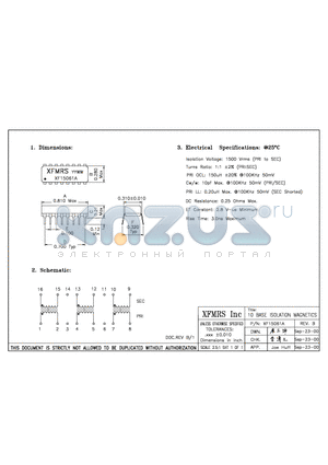XF15061A datasheet - 10 BASE ISOLATION MAGNETICS