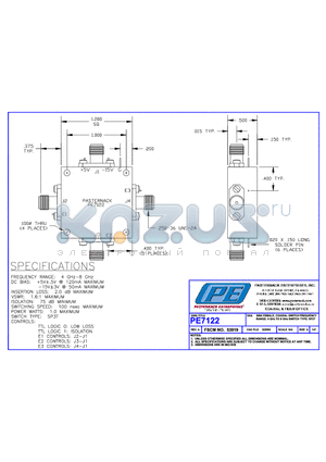 PE7122 datasheet - SMA FEMALE COAXIAL SWITCH FREQUENCY RANGE: 4GHz TO 8GHz SWITCH TYPE:SP3T