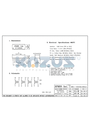 XF150668A datasheet - 10BASE-T ISOLATION MODULE