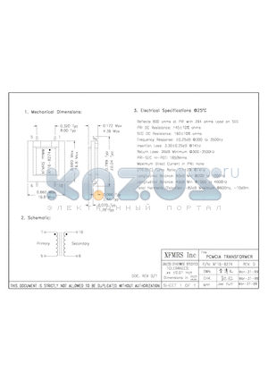 XF16-8274 datasheet - PCMCIA TRANSFORMER