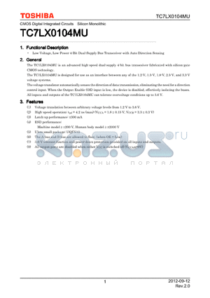 TC7LX0104MU datasheet - Low-Voltage, Low-Power 4-Bit Dual-Supply Bus Transceiver with Auto Direction Sensing