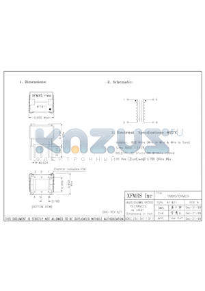 XF1611 datasheet - TRANSFORMER