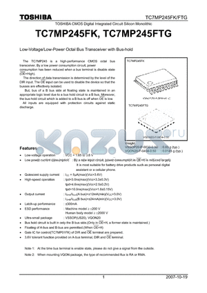 TC7MP245FTG datasheet - Low-Voltage/Low-Power Octal Bus Transceiver with Bus-hold