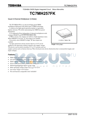 TC7MH257FK datasheet - Quad 2-Channel Multiplexer (3-State)