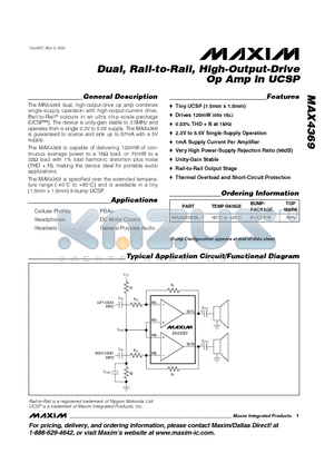 MAX4369 datasheet - Dual, Rail-to-Rail, High-Output-Drive Op Amp in UCSP