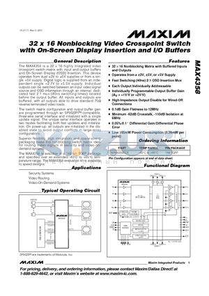 MAX4358ECE datasheet - 32 x 16 Nonblocking Video Crosspoint Switch with On-Screen Display Insertion and I/O Buffers