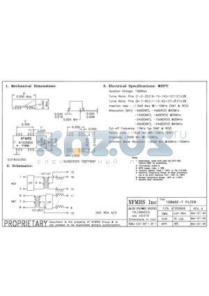 XF20060B datasheet - 10BASE-T FILTER