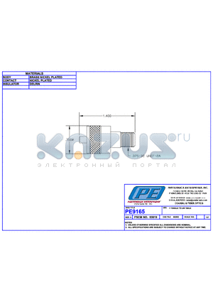 PE9165 datasheet - F FEMALE TO UHF MALE