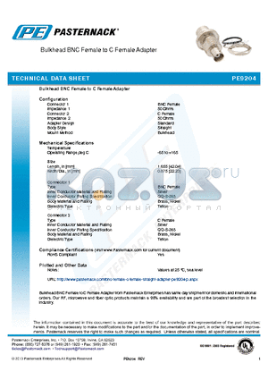 PE9204 datasheet - Bulkhead BNC Female to C Female Adapter