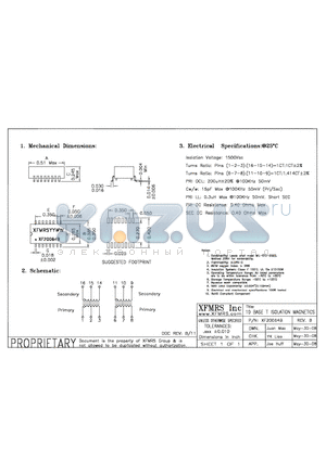 XF20064B datasheet - 10BASE T ISOLATION MAGNETICS