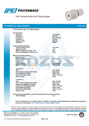 PE9344 datasheet - UHF Female to Mini UHF Male Adapter