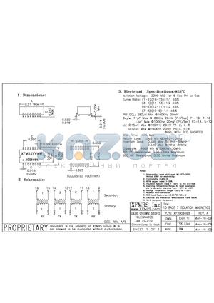 XF200669B datasheet - 10BASE T ISOLATION MAGNETICS