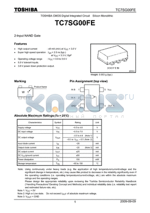 TC7SG00FE_09 datasheet - TOSHIBA CMOS Digital Integrated Circuit Silicon Monolithic