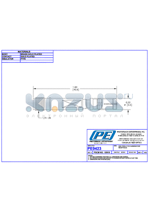 PE9423 datasheet - SMA FEMALE TO D SUBMINIA TURE RECEPTACLE