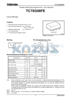 TC7SG08FE_09 datasheet - TOSHIBA CMOS Digital Integrated Circuit Silicon Monolithic