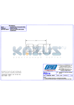 PE9716 datasheet - 1.85mm MALE TO 1.85mm MALE PRECISION ADAPTER