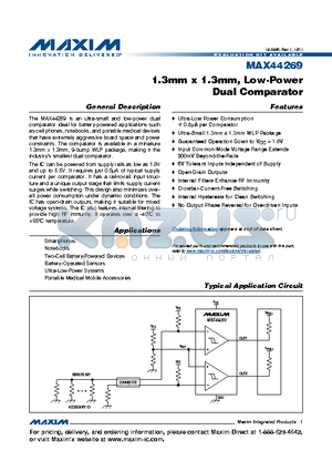 MAX44269_1112 datasheet - 1.3mm x 1.3mm, Low-Power Dual Comparator