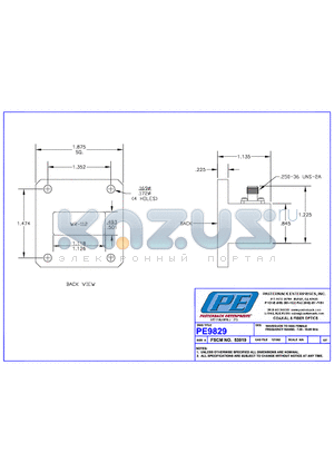 PE9829 datasheet - WAVEGUIDE TO SMA FEMALE FREQUENCY RANGE: 7,05~10,00 GHz