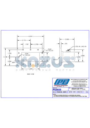 PE9835 datasheet - waveguide to sma female frquency range: 1,70~2,60 GHz