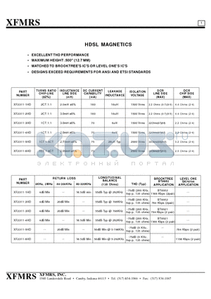 XF2311-2HD datasheet - HDSL MAGNETICS