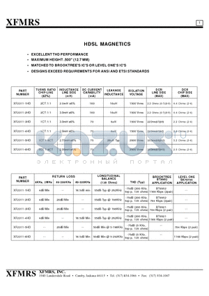 XF2311-4HD datasheet - HDSL MAGNETICS