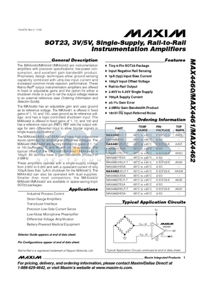 MAX4460-MAX4462 datasheet - SOT23, 3V/5V, Single-Supply, Rail-to-Rail Instrumentation Amplifiers