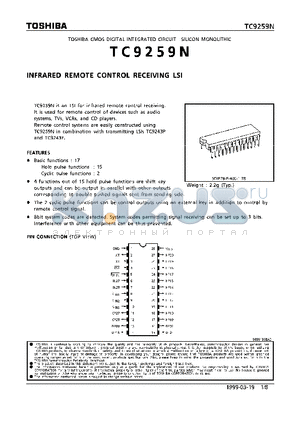 TC9259N datasheet - INFRARED REMOTE CONTROL RECEIVING LSI