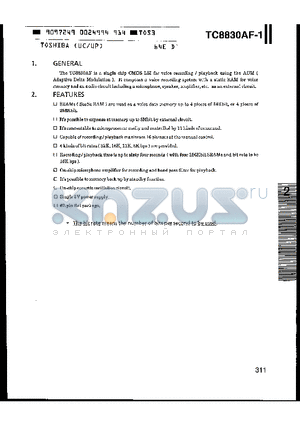 TC8830AF datasheet - The TC8830AF is a single chip CMOS LSI for voice recording/ playback using the ADM(Adaptive Delta Modulation )