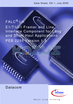 PEB2255 datasheet - E1/T1/J1 Framer and Line Interface Component for Long and Short Haul Applications