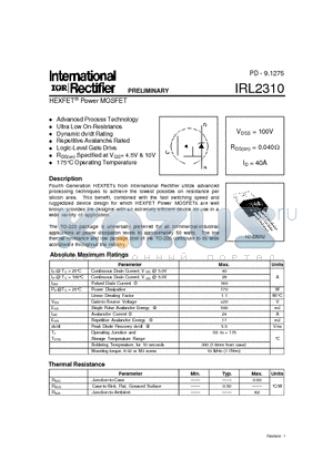 IRL2310 datasheet - HEXFET Power MOSFET