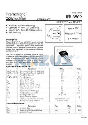 IRL3502 datasheet - HEXFET Power MOSFET
