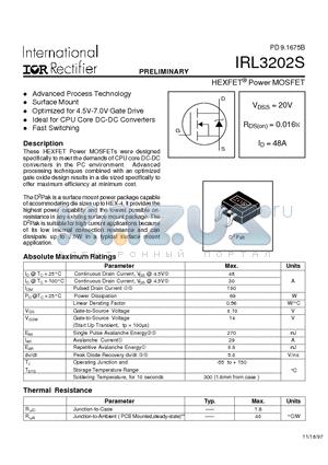 IRL3202S datasheet - HEXFET Power MOSFET