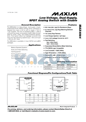 MAX4564 datasheet - Low-Voltage, Dual-Supply, SPDT Analog Switch with Enable