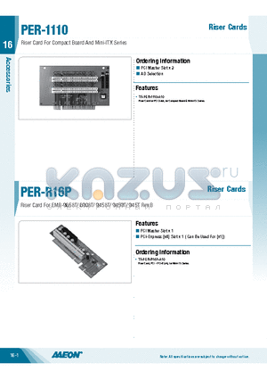 PER-1110 datasheet - Riser Card For Compact Board And Mini-ITX Series