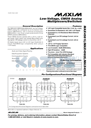 MAX4581LEEE datasheet - Low-Voltage, CMOS Analog Multiplexers/Switches