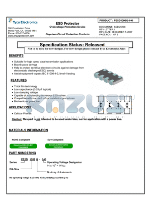 PESD1206Q-140 datasheet - ESD Protector Overvoltage Protection Device