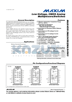 MAX4582 datasheet - Low-Voltage, CMOS Analog Multiplexers/Switches