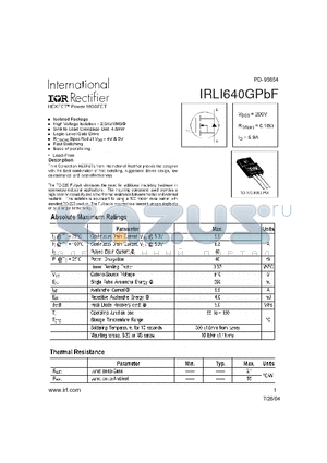 IRLI640GPBF datasheet - HEXFET Power MOSFET