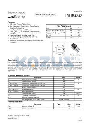 IRLIB4343 datasheet - DIGITAL AUDIO MOSFET