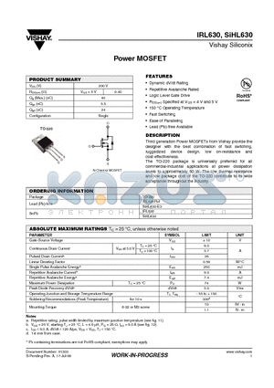 IRL630PBF datasheet - Power MOSFET