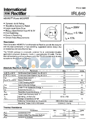IRL640 datasheet - HEXFET Power MOSFET