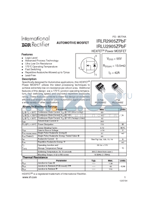 IRLR2905ZPBF datasheet - HEXFET Power MOSFET